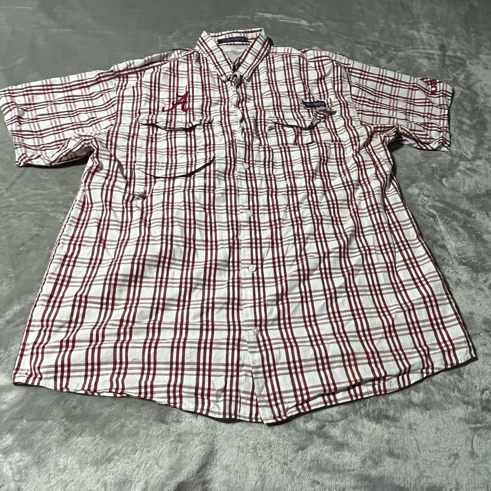 Columbia Shirt Mens Large Red Plaid Super Bonehead Alabama Fishing Outdoor